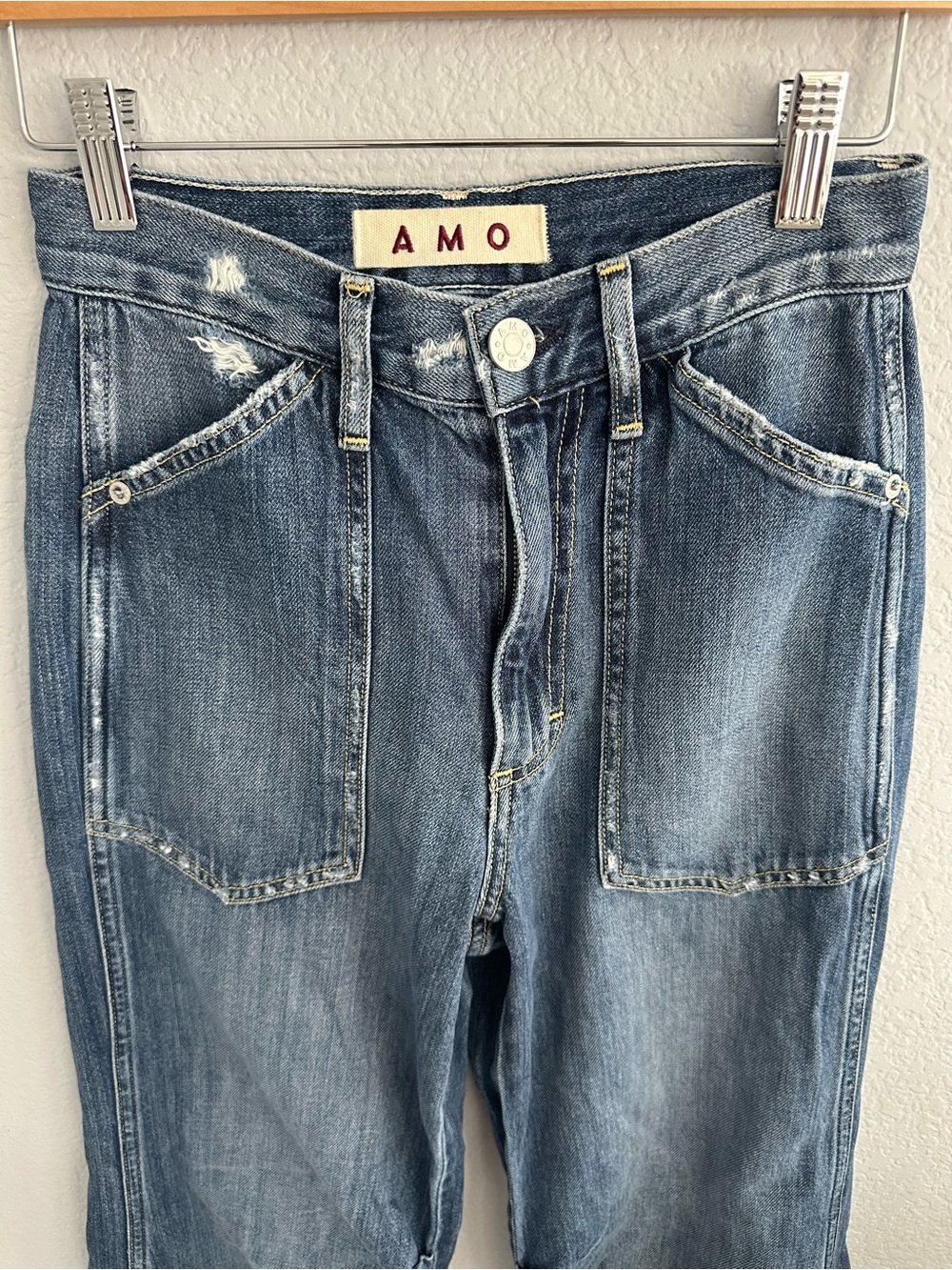AMO Severine Cargo Jeans Lovely Wash Size 24 High Rise Wide Leg